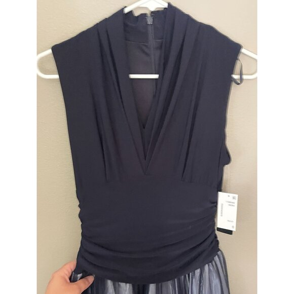 SLNY Missy Blue Fit & Flare Cocktail Party Dress Sleeveless Navy Size 6 Stretch - Picture 5 of 16